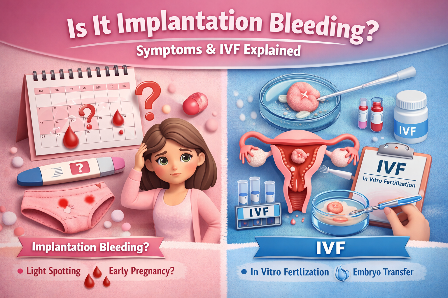 implantation bleeding symptom + IVF full form